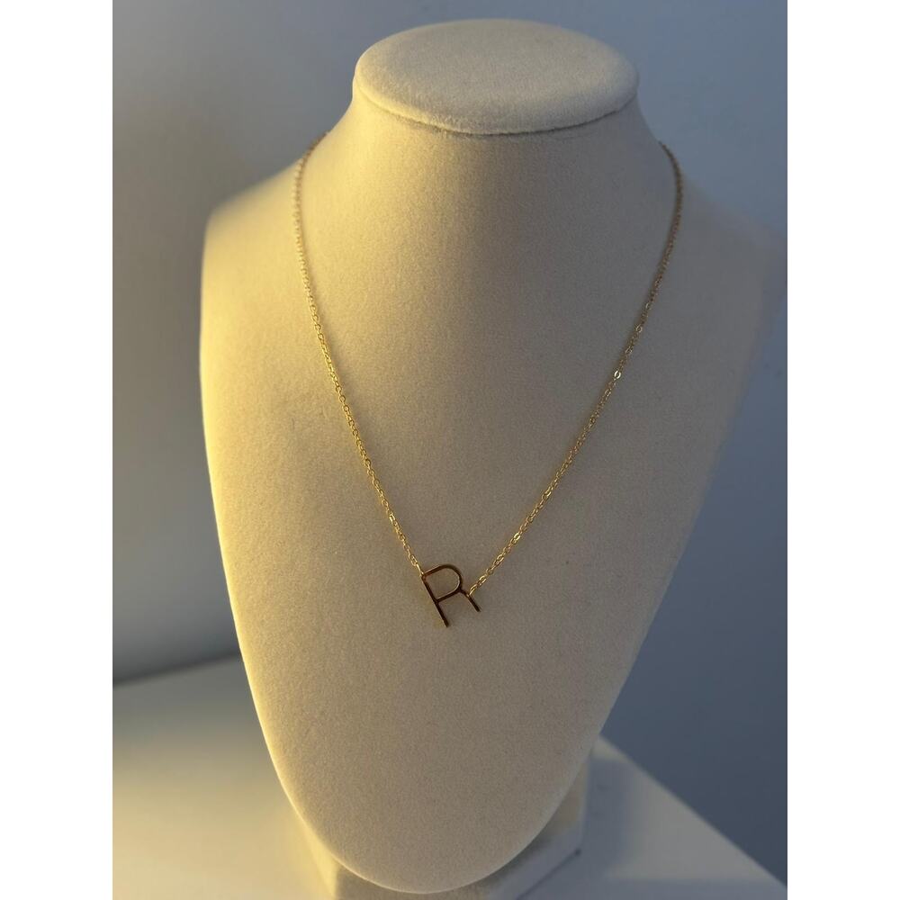 Gold Initial R Necklace Dainty Letter Pendant Stainless Steel Gift - Picture 3 of 4